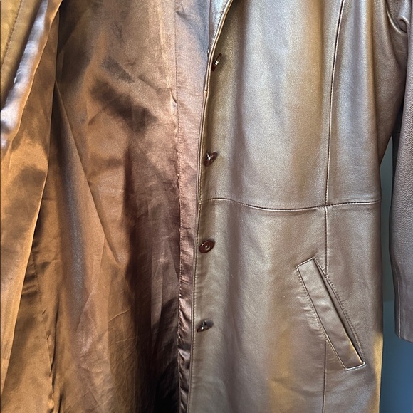 NYDA Vintage Women's Brown Leather Trench Coat. Size Large. 2 pocket - Picture 6 of 11